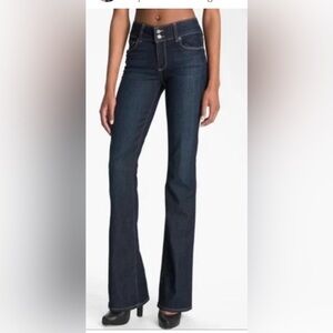 Paige “Hidden Hills Boot” Jeans Cropped Mid Rise Boot Cut Dark Blue Wash Size 29